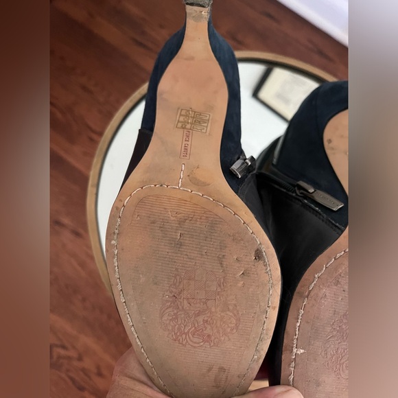 NAVY BLUE LEATHER AND SUEDE BOOTIES - Picture 10 of 10